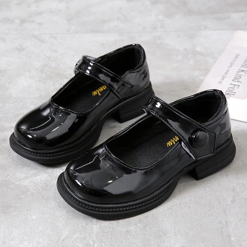 Girls Princess Shoes Glossy Fashion Soft Sole Kids Leather Flats Korean Style Children Flats Shoes Black Performance Shoes