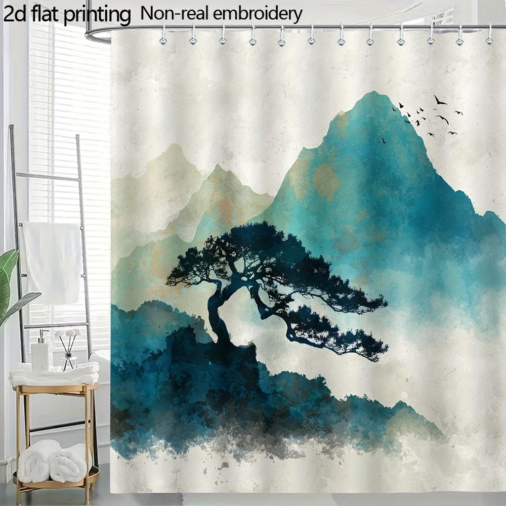 

Zen Mountain Shower Curtain 1Pc With 12 Hooks For Bathroom Home Decor Polyester 2D Flat Print 70.8X70.8 Inch W60H190(CM)-1 Pcs