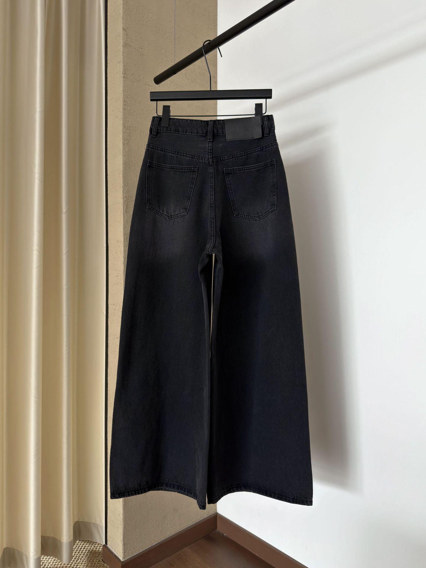 

Nanyou 26 Spring Retro Black Denim Drawstring Waist Pants for Women Large