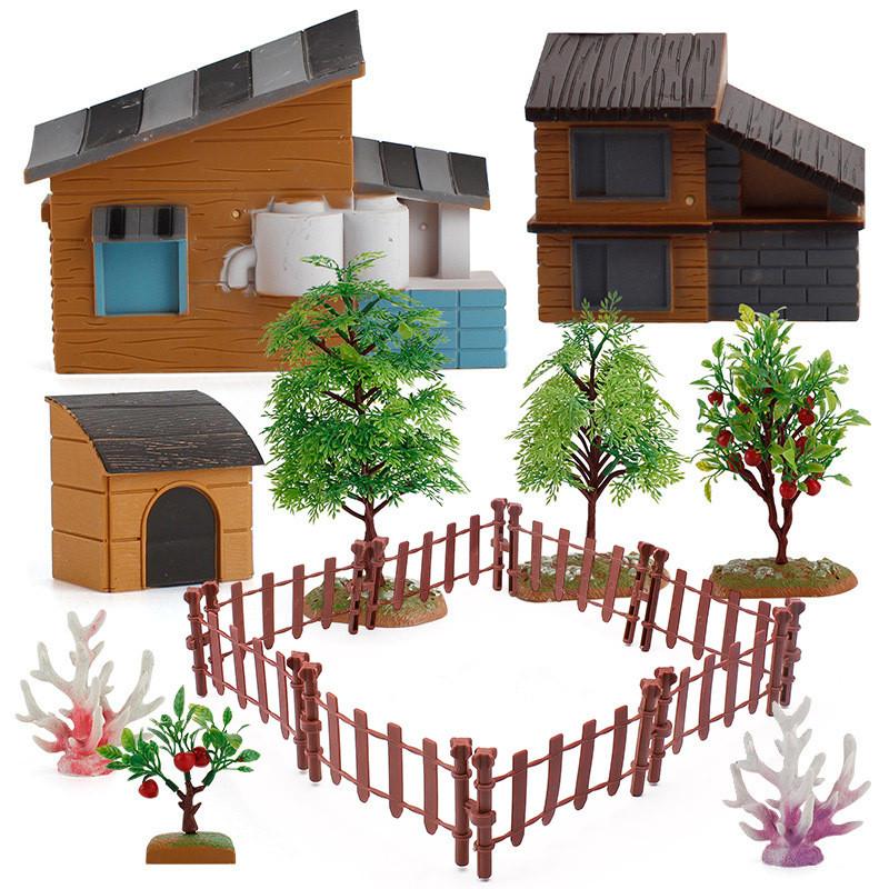 Fruit Fence Simulation Tree Water Grass House Micro Scene Model Ornament