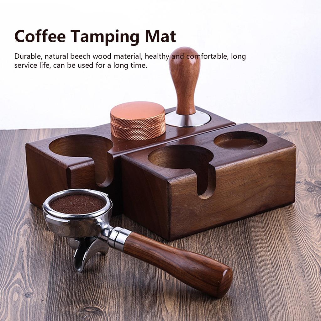 2 Hole Coffee Tamper Holder Beech Coffee Handle Mat Pad Stand for Home Restaurant(BuiltIn )