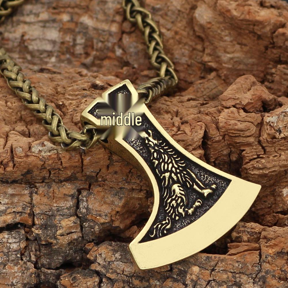 Viking Pirate Axe Men s Necklace with Odin Wolf Raven Pendant