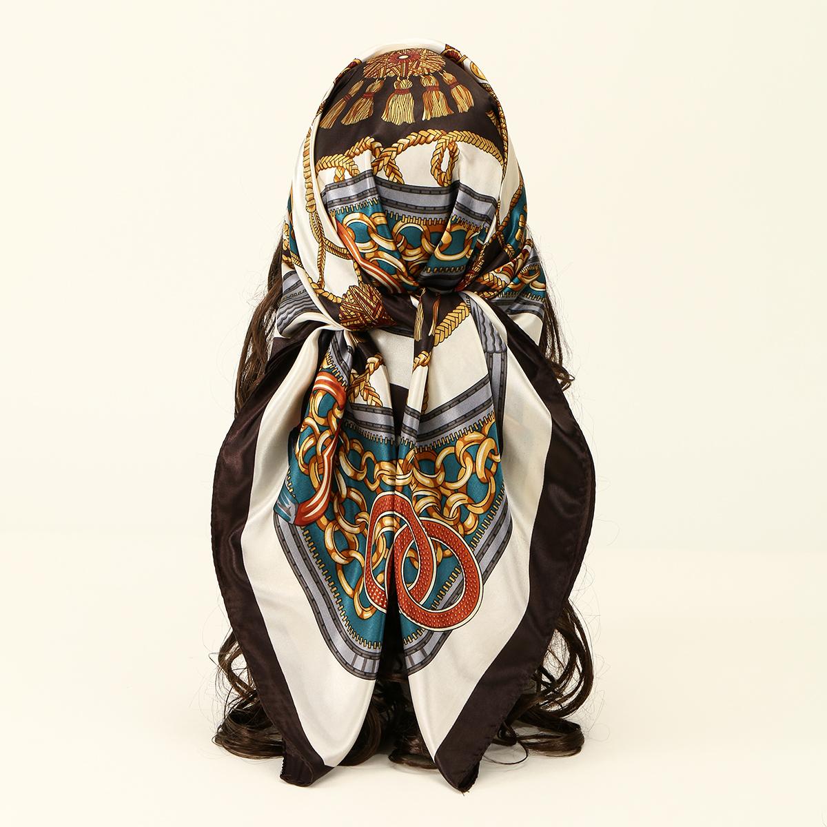 

88cm Satin Silk Square Scarf Woman Fashion Kerchief Neck Head/Hair Scarves Bandana Handkerchief Ethnic Style Printed Headscarf