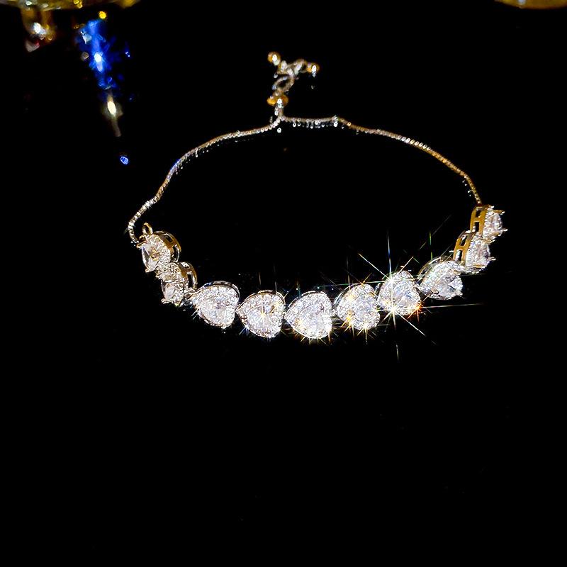 ins wind splicing pink diamond love bracelet girl heart sweet cool personality bracelet Spice girl wind light luxury jewelry