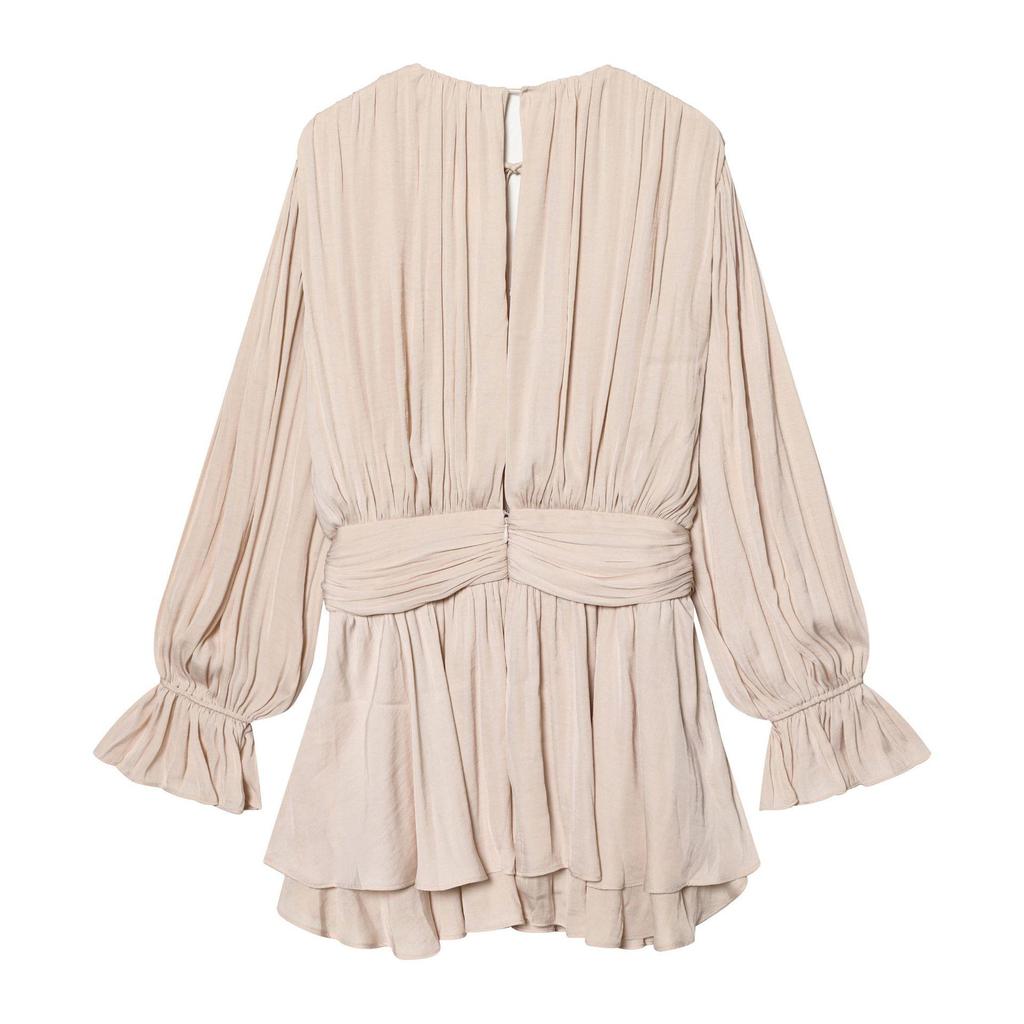 European American Style Autumn 2025 Lace-up Waist Long-Sleeved Dress