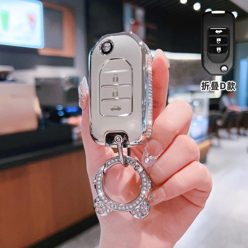 Diamond Car Remote Key Case Cover Protect Shell Fob For Honda Civic Hrv Crv Xrv Crider Odyssey Pilot Fit Accord City Vezel Jade