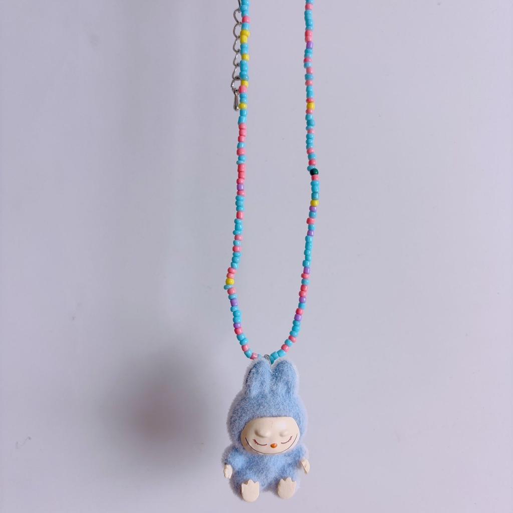 Colorful Labubu Bead Sitting Party Necklace Long Women's 2025 New Niche Design Collarbone Chain