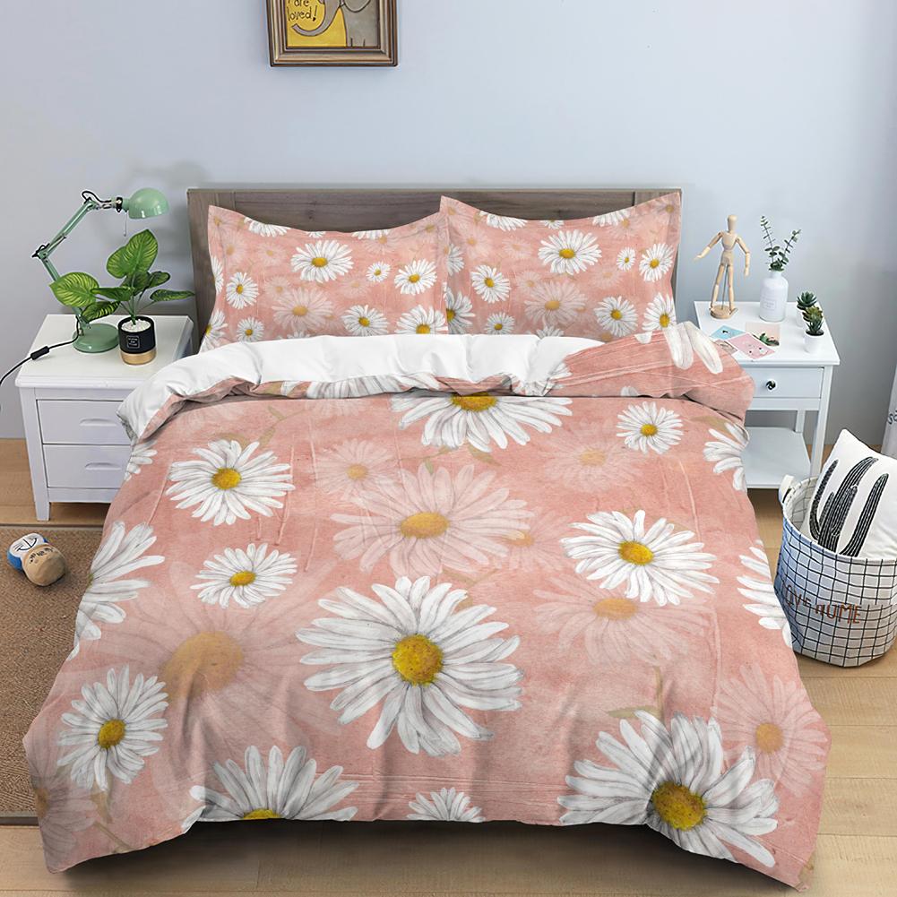 Daisy King Queen Duvet Cover Flowers Butterfly Bedding Set For Kids Teens Adults White Floral Theme 2/3pcs Polyester Quilt Cover