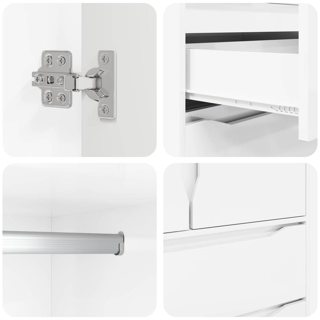High Gloss White Wardrobe 79.5 X 49 X 156 Cm Particleboard