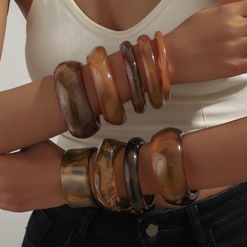 Vintage Punk Brun Kaffe Tykk Resin Akryl Smudgy Armbånd Geometriske Uregelmessige Armbånd For Kvinner Menn Smykker