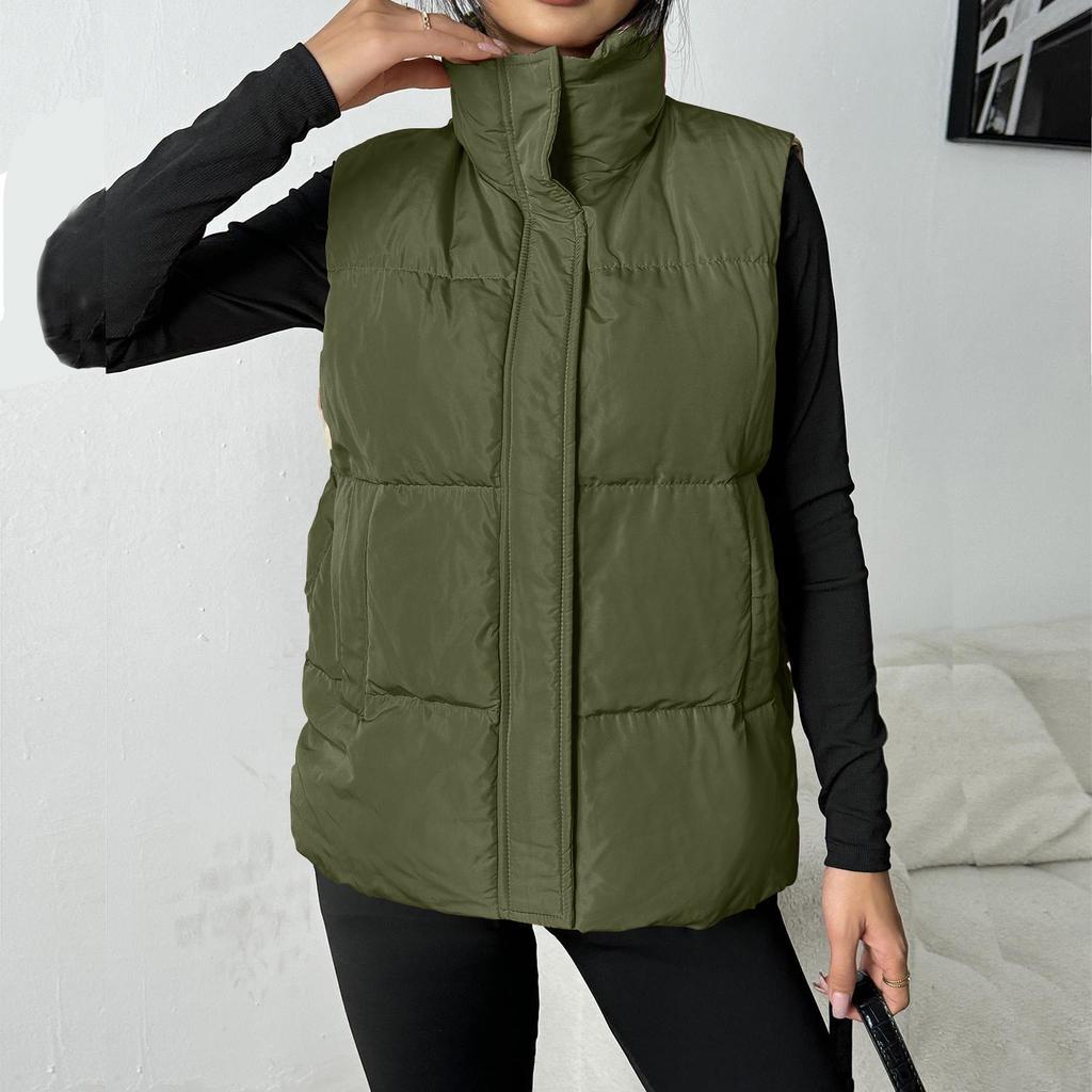 Women Lightweight Stand Collar Sleeveless Winter Warm Zip Up Padded Outerwear Jackets With Pockets