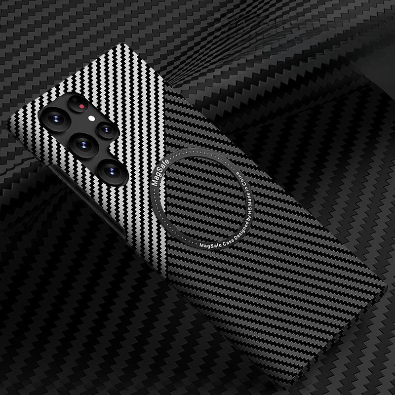 

Магнитный чехол для телефона Samsung S25Ultra подходит для S24plus с узором из углеродного волокна S23 деловой противоударный чехол S24plus