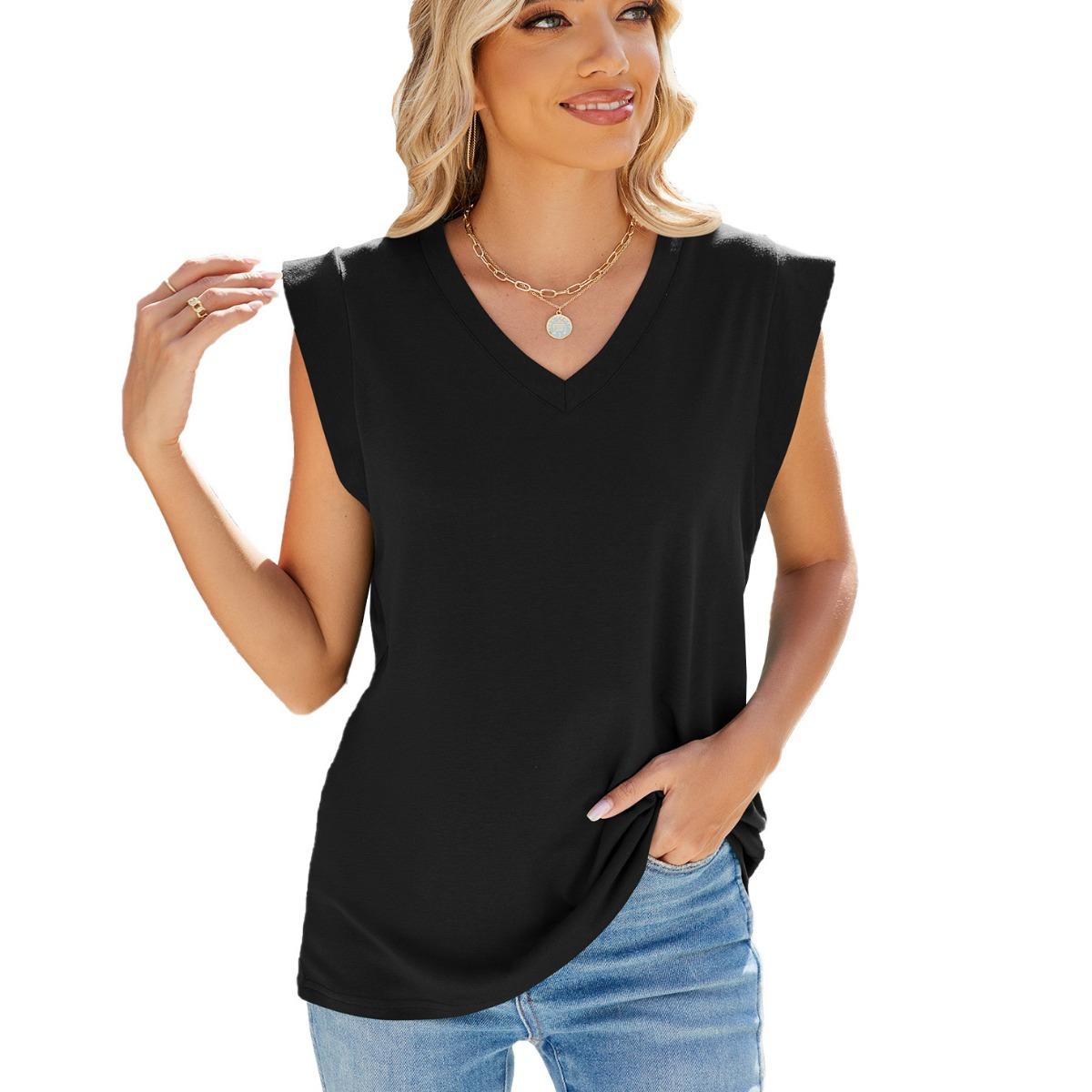 Spring Summer Women s V Neck Loose Short Sleeve Vest T-shirt Top S