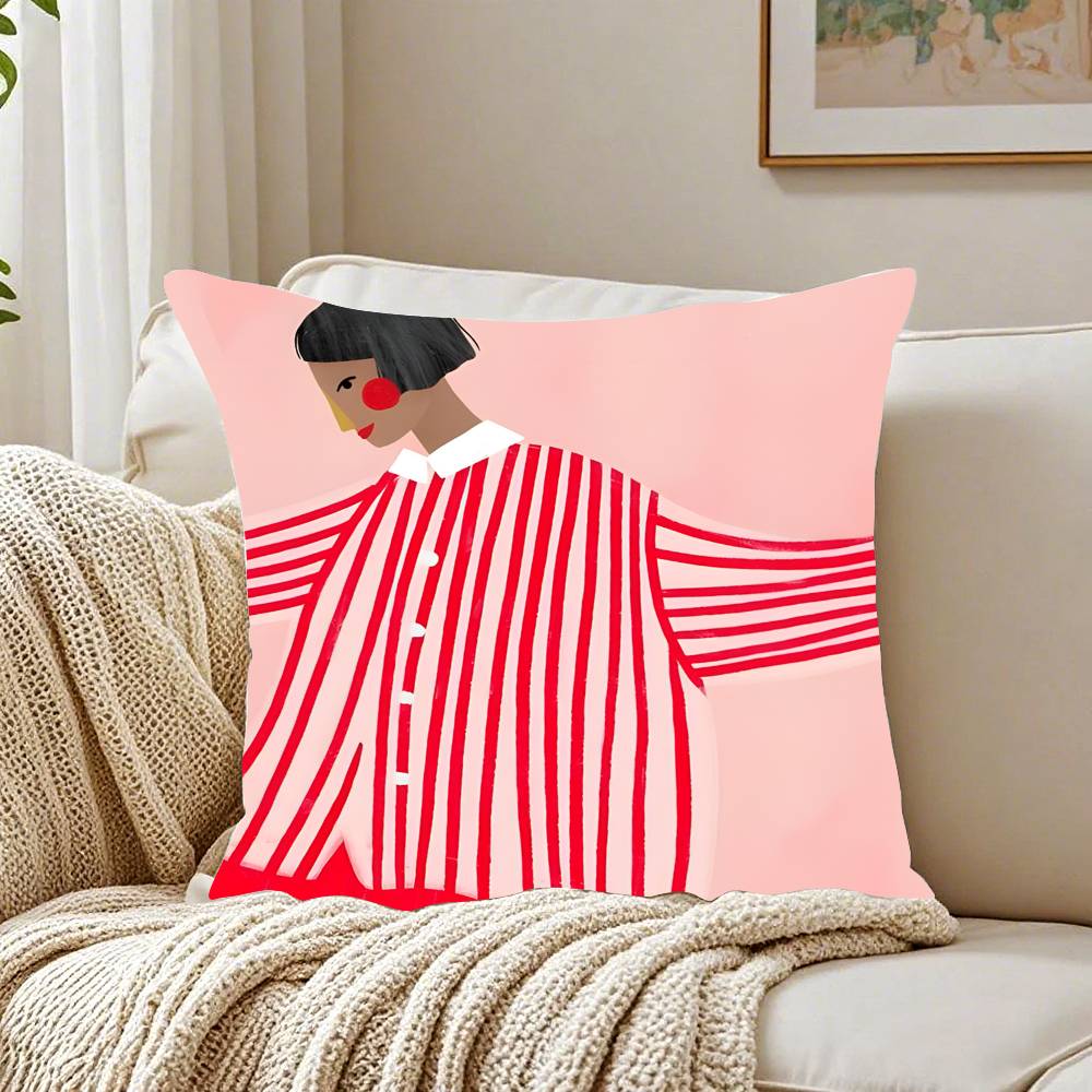 Abstract Figure Lines Girl Sofia Pillow Case Pattern Printed Pillowcase for Living Room Sofa Cushion Cover & Bedroom Decor