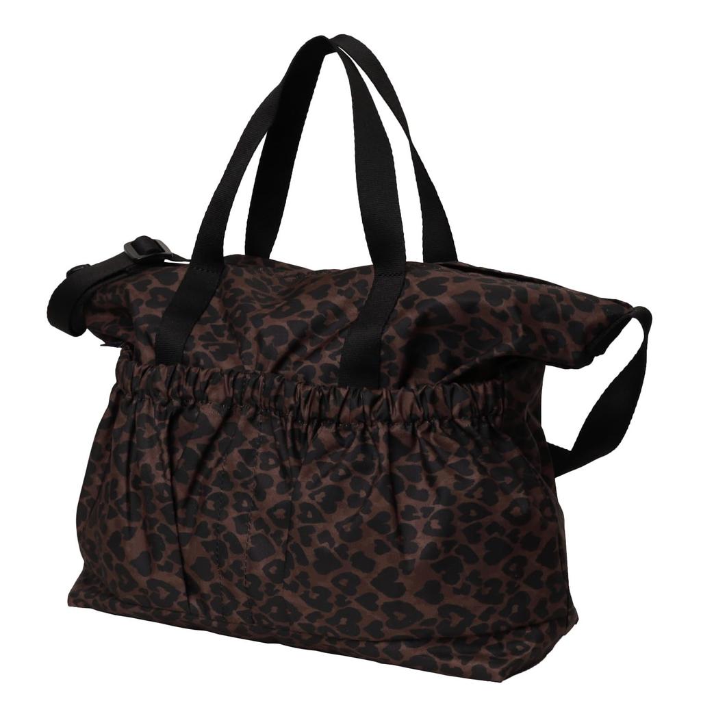 [highloop] High Roof 2-Pocket Large Fabric Shoulder Bag with Leopard Flower Pattern, Large Capacity, Travel Bag, Lightweight, Waterproof, Interior