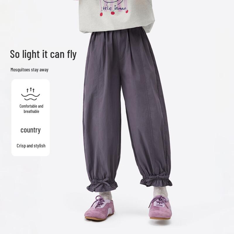 Xiaoyinman Girls Breathable Anti-Mosquito Cuffed Pants with Bow Detail 170