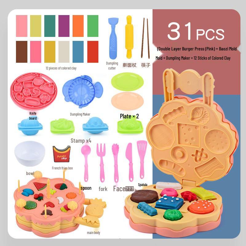Kids Clay Hamburger Play-Doh Set with Molds and Tools 21x11x14cm - 575g