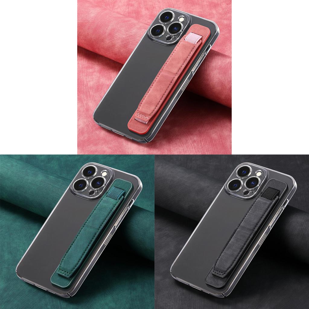 Pu Material Phone Holder With Stretchable Wristband For Home Office