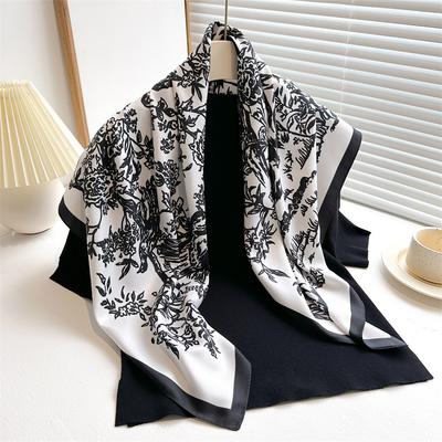 Diseño Lujo 90cm Seda Twill Bufanda Mujer Protector Solar Fular Chal Hijab Femenino Envolturas Hijab para el Cabello Pañuelo Bandana Echarpe