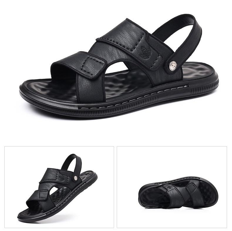 Móda 2025 Léto Nové Plážové boty pro Muže Jednobarevné Módní Ležérní Kožené Sandály Pánské Odolné proti Opotřebení a Protiskluzové Pantofle