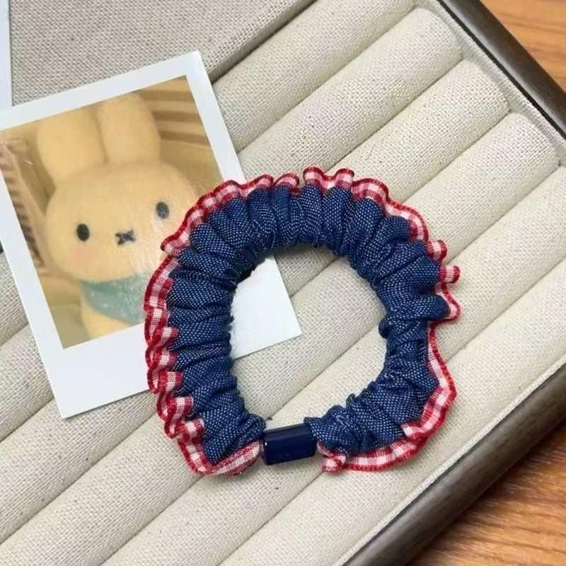 

Джинсовий резинка для волосся з мереживною обробкою – Модний та універсальний тримач для хвоста для дівчат