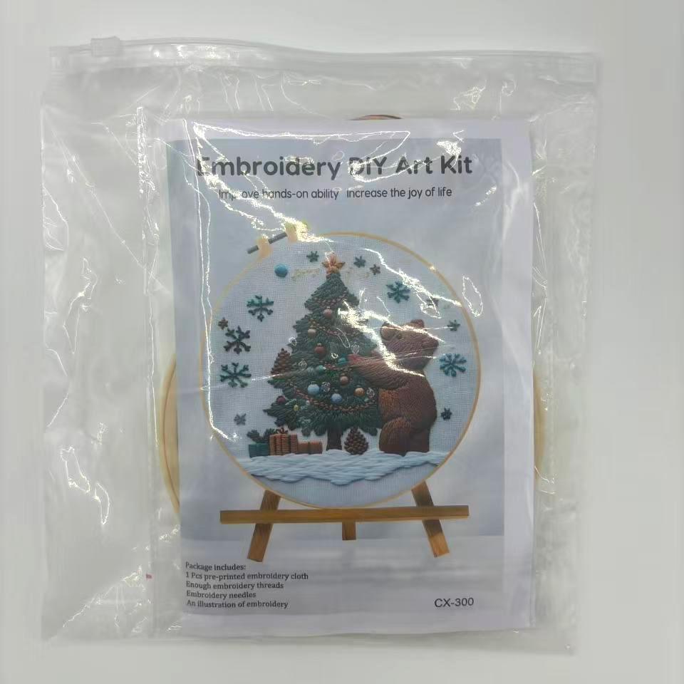 1set Christmas Embroidery Kit, Animal Theme Material Kit with English Stitch Instructions, DIY Embroidery Craft Material Kit