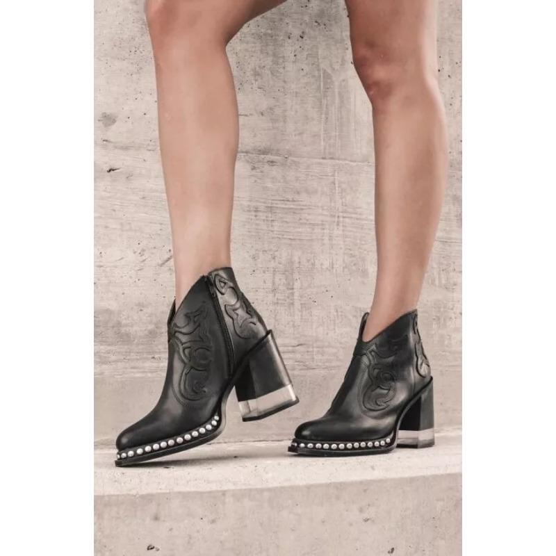 Leather Women Ankle Boots Women's Shoes Low Heel Cool British Embroidered Design Soft Short Boots Party Women Footwear