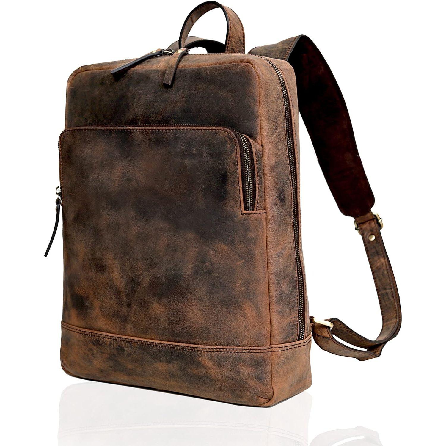 Кожаный рюкзак для ноутбука премиум-класса для мужчин и женщин — стильная — фото 6