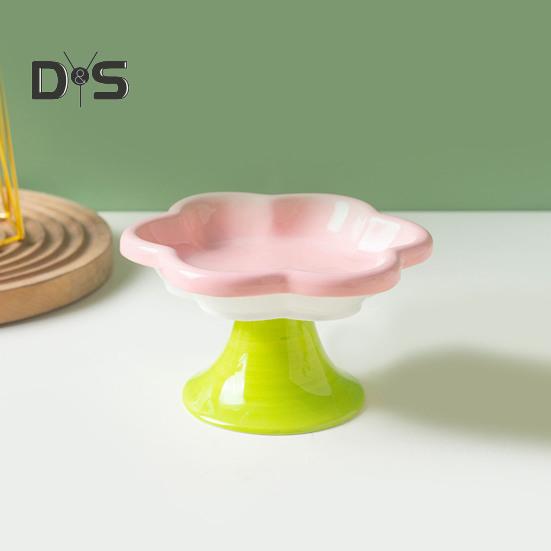 Ceramic Raised Cat Bowls Flower Design Elevated Cat Food Water Bowl Small Cat Feeding Dish for Cats Small Dogs