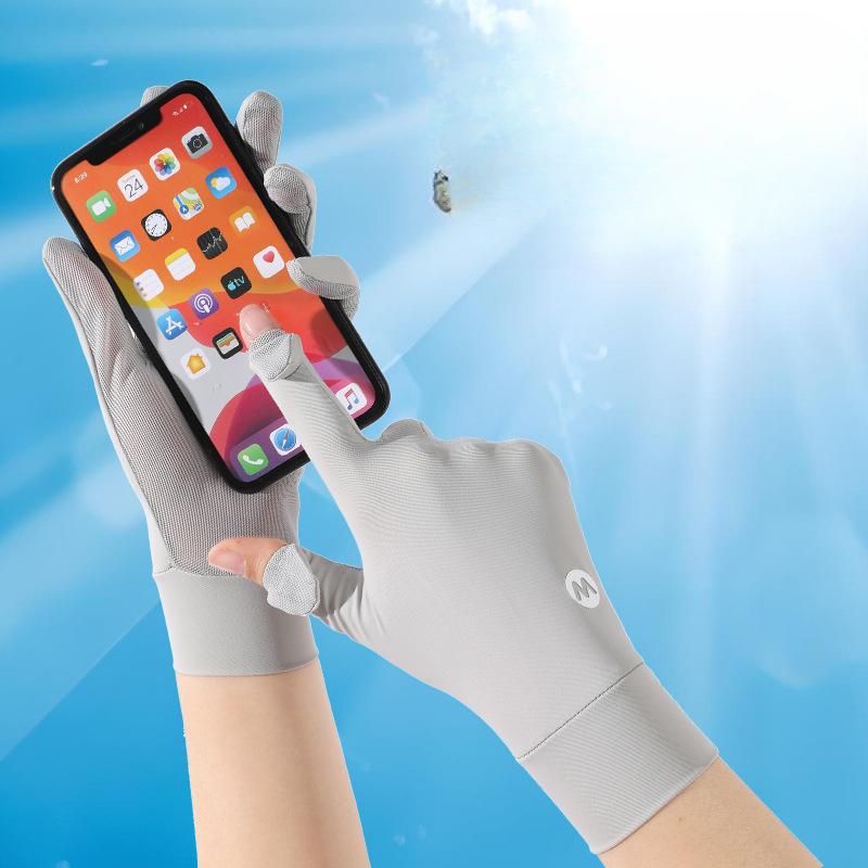 Ice Silk Sunscreen Gloves for Women In Summer Thin UV Proof Driving Special Finger Exposed Anti Slip Touch Screen Riding Electric Bike