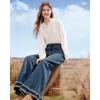 Betu Women's High-Waist Raw Edge Wide-Leg Denim Pants