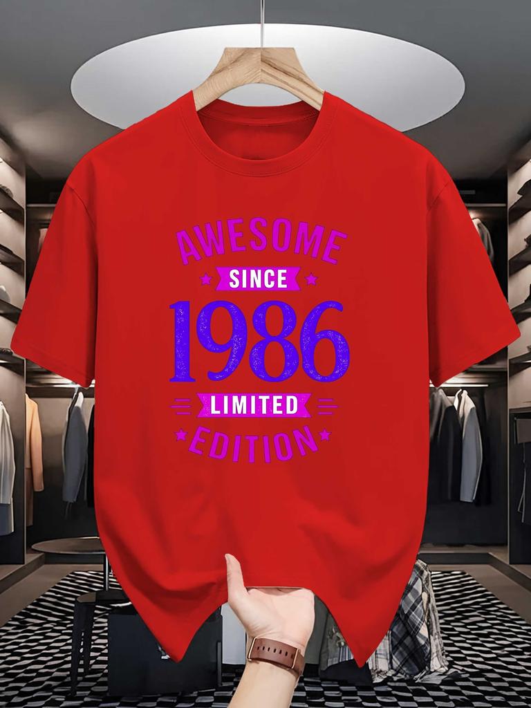 Unisexs Awesome Since 1986 Limited Edition Graphic Tee Retro Birthday Text Print O Neck Short Sleeve Cotton Casual Tops For Unisex