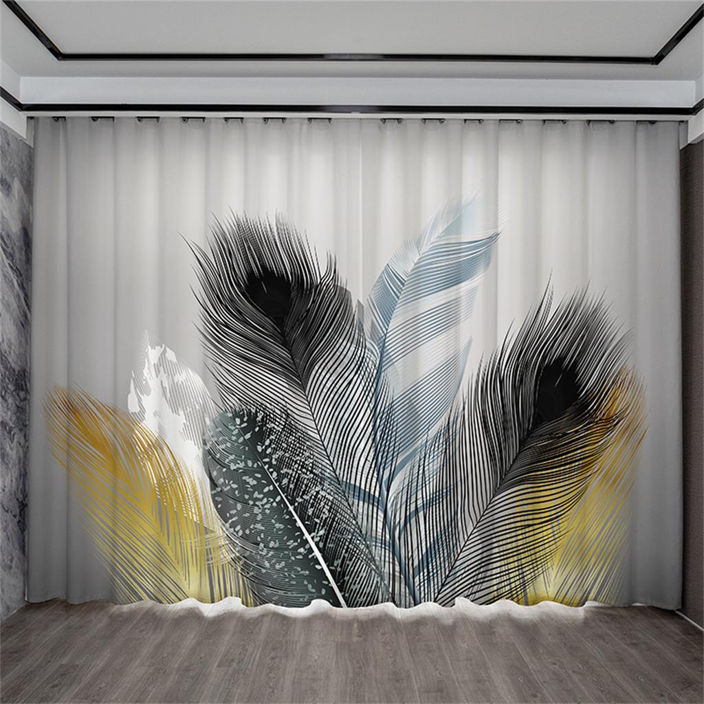 

Легкая роскошная 3D-занавеска с рисунком перьев, экологически чистая, декоративная занавеска для домашнего офиса, 90 г полиэфирного волокна, две панели W110xH240(CM)x2pcs&Hook