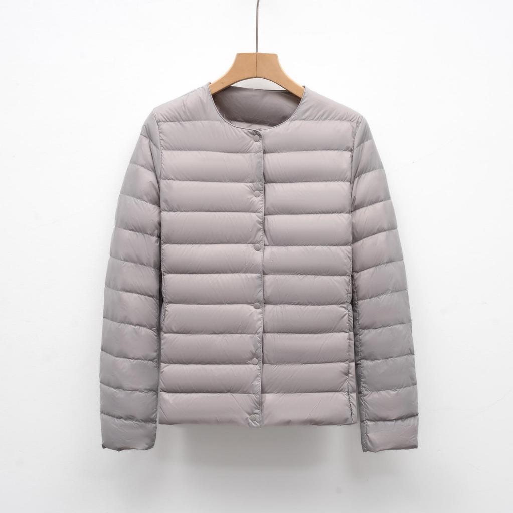 Luz de Inverno Jaqueta Simples Quente de Outono e Inverno Feminina de Gola Redonda Curta