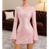 2026 Womens Sequin Long Sleeve Mini Dress Sexy Bodycon Party Night Out Clubwear