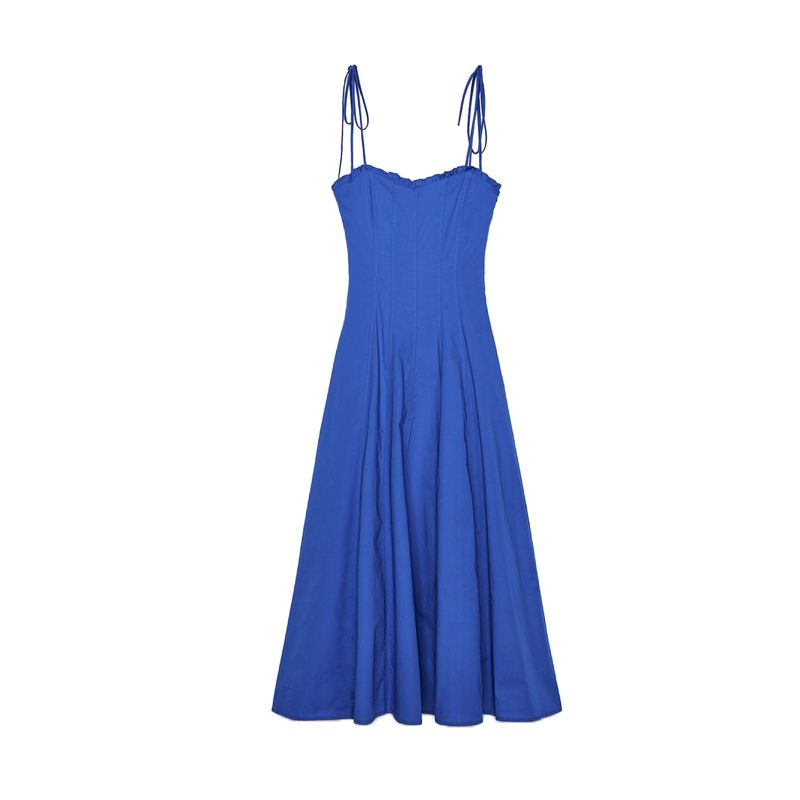 Summer New Product Women's Clothes French Laminated Decoration V Neck Bowknot Decoration Poplin Midi Skirt Dress 3152317