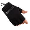 Micro Velvet Lining Finger Faux Men Autumn 1 Pair Riding Gloves Winter Half Black Leather