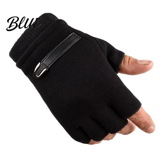 Micro Velvet Lining Finger Faux Men Autumn 1 Pair Riding Gloves Winter Half Black Leather