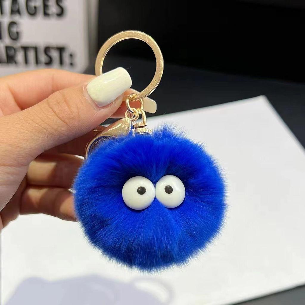 Cute Faux Mink Fur Pom-Pom Keychain: Small Plush Rabbit Fur Pendant for Backpacks.