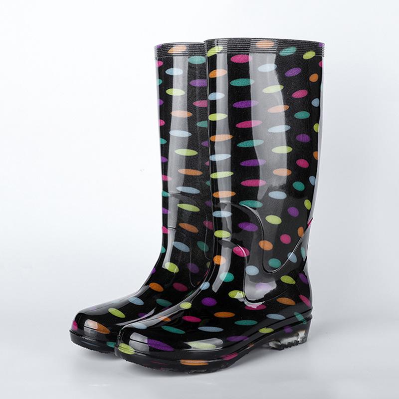 High Tube Rain Shoes Waterproof Shoes Long Tube Velvet Cotton Rain Boots Rubber Shoes Overshoes Water Boots Female Adult Fashion Non-slip Warm Summer