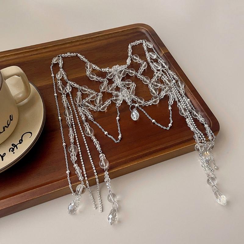 Long Tassel Water Drop Crystal Women Head Chains Clear Bead Forehead Headbands Wedding Party Fairy Ornaments Hairband