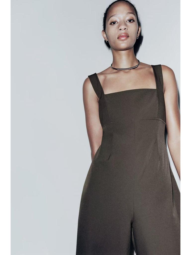 European & American Autumn/Winter Fashion: Square Neck Sleeveless Spaghetti Strap Jumpsuit with Waist-Cinching Long Pants for Women, 2025 Edition