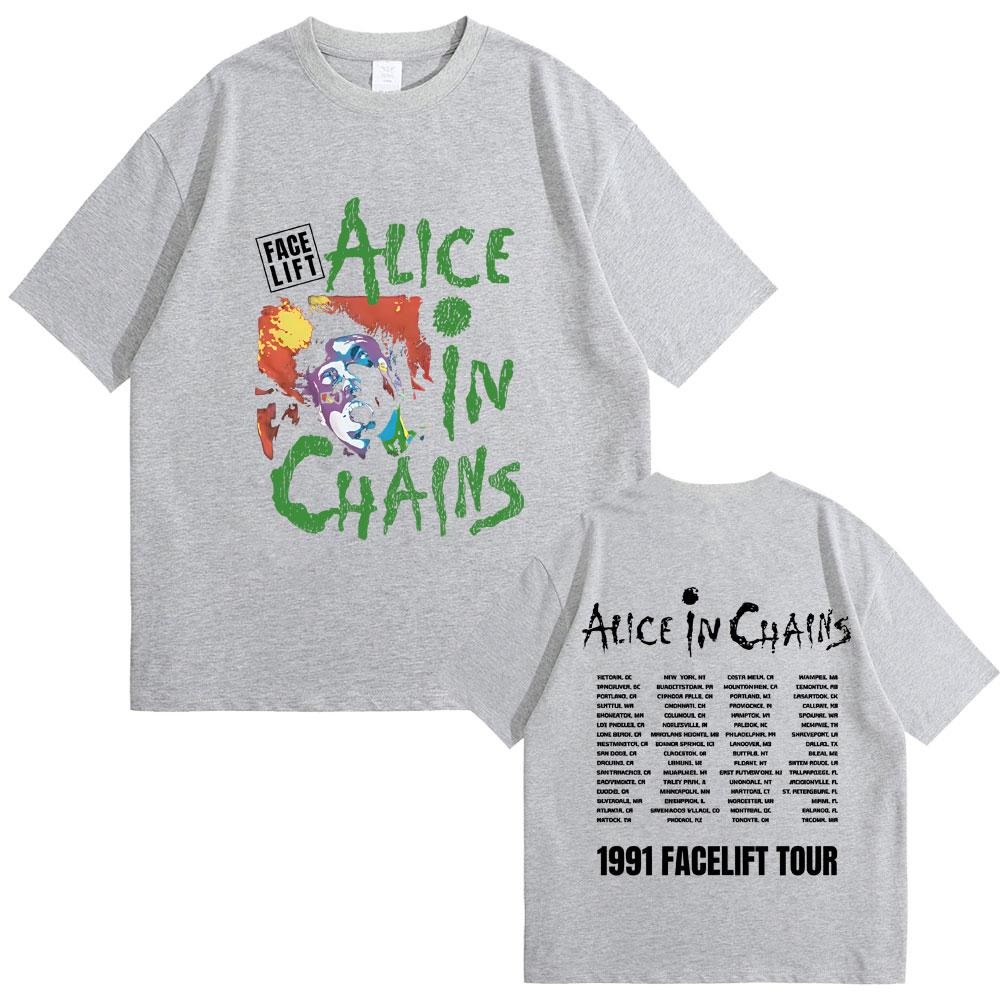 Rock Band Alice in Chains Face Lift Tour 1991 T-Shirt Unisex Damen Punk Lässig Oversized T-Shirt Tops Herren Mode Reine Baumwolle T-Shirts