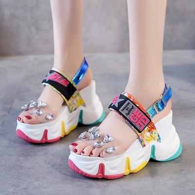 Summer Women Sandals Fashion Transparent Diamond Wedge Sandal Rhinestone High Heels Chunky Platform Shoes