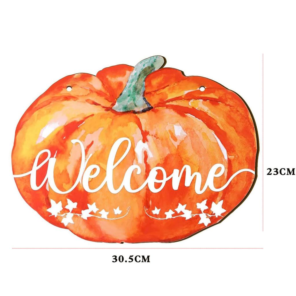 12x9in Fall Wooden Pumpkin Hanging Welcome Door Sign with Rope Thanksgiving Door Hanger Door Decor for Store Kitchen Door Wreath