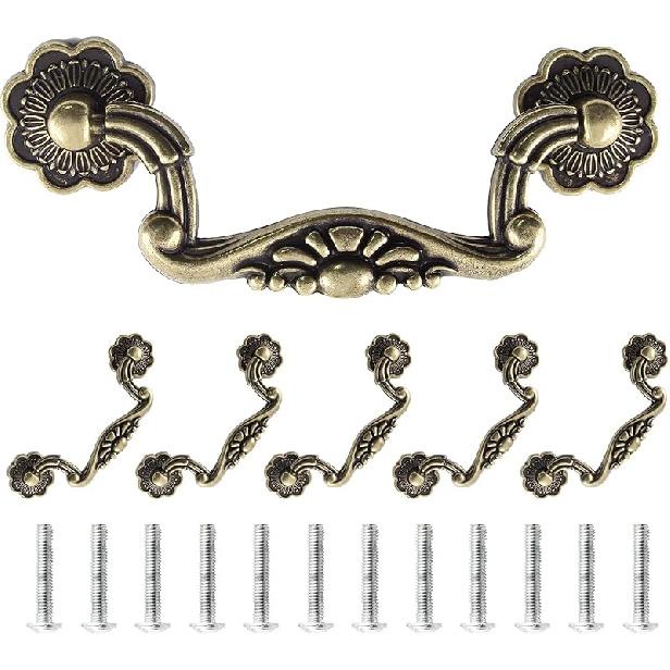 Uenhoy 6 Pcs 3 Inch Bail Handle Drop Pulls Vintage Drop Bail Drawer Pulls Antique Bronze Cabinet Pull Handles (3  Hole Spacing, 4  Total Length) 3.75 Inch Hole Spacing