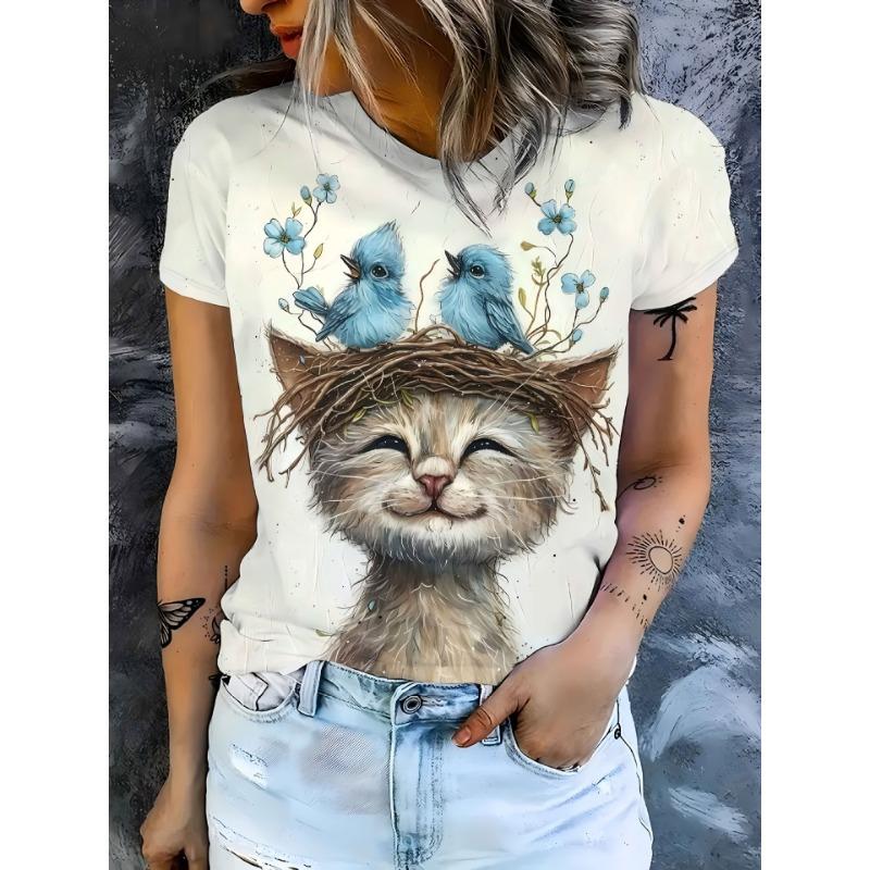 Ladies' T-shirt 3D Printing Fashion Women's Short Sleeve Round Neck Casual Comfortable Top