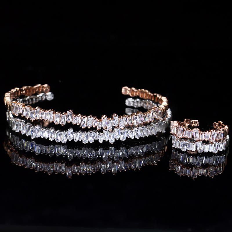 WWJ Baguette-Zirkonia-Set mit verstellbarem Ring und Armreifen