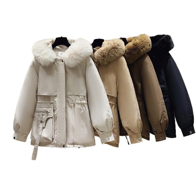 Women's Mid-Length Winter Parka: Loose Korean Style Cotton Coat, Fur-Lined and Velvet-Thickened.