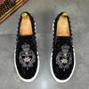 2025 New Men Tide Leather Casual Shoes Fashion Luxury Embroidery Twinkling Rhinestone Flat Shoes Leisure Sneakers Loafers